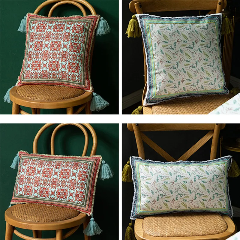 

Vintage Floral Cushion Cover Tassles Pillow Cover Soft 43x43cm 30x50cm Leaves Soft For home decoration Living Room Bed Room