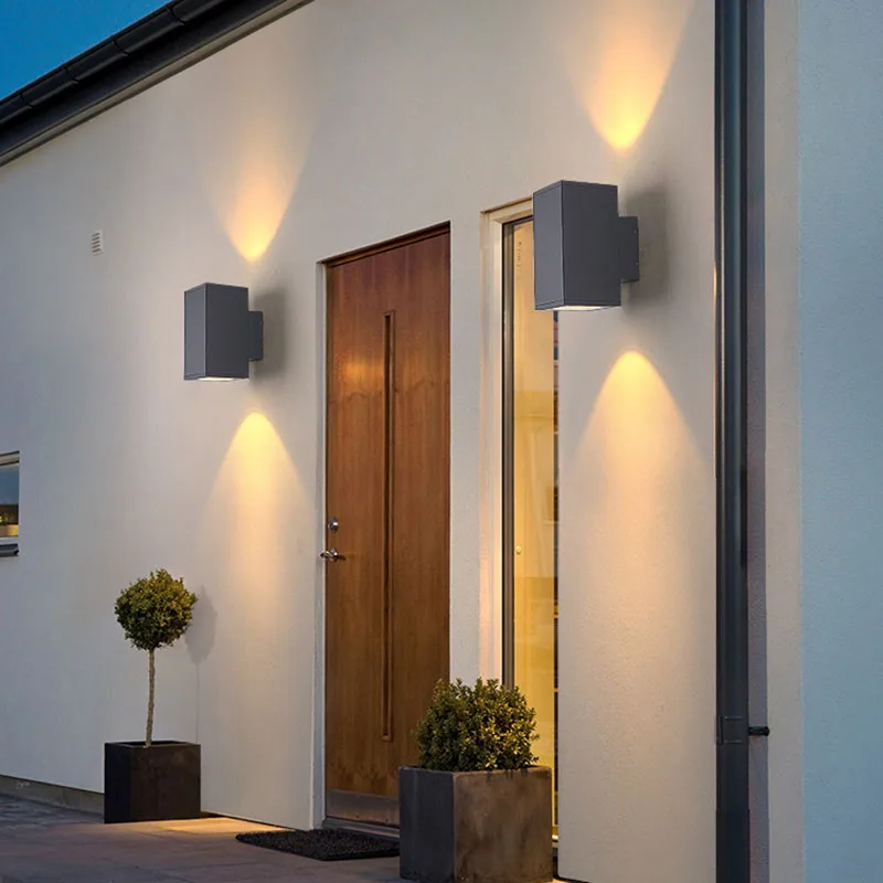 

Прямоугольные настенные светильники E27 наружные Ip65 водонепроницаемые лампы для патио одинарные/двойные головки вверх и вниз бра для освеще...