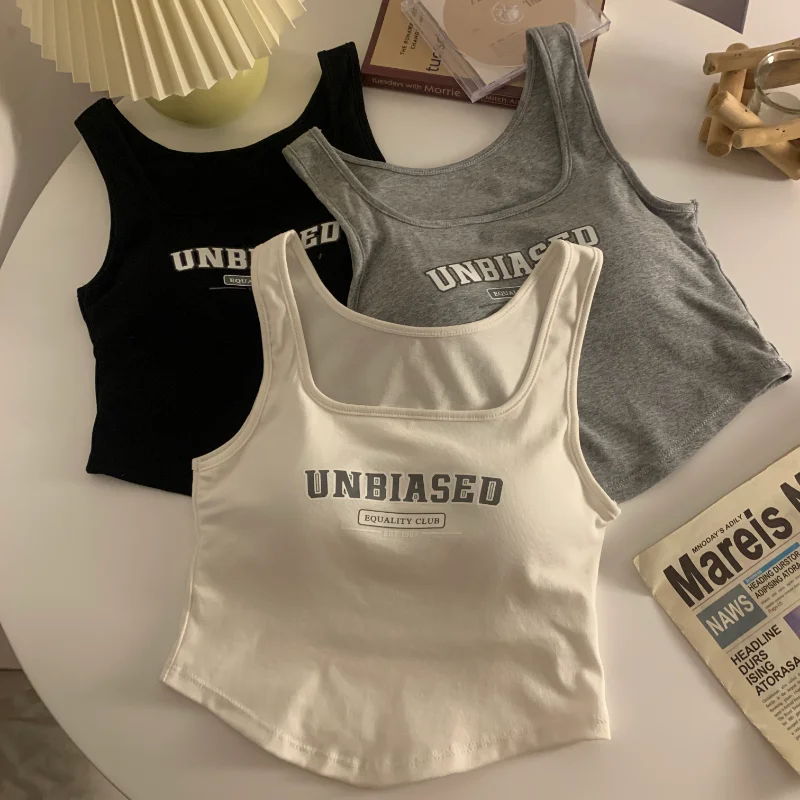 

Korean Fashion Letter Printed Camisole Woman Casual Sport Sleeveless Tank Women Built In Bra Omighty Camis Top Dropshipping