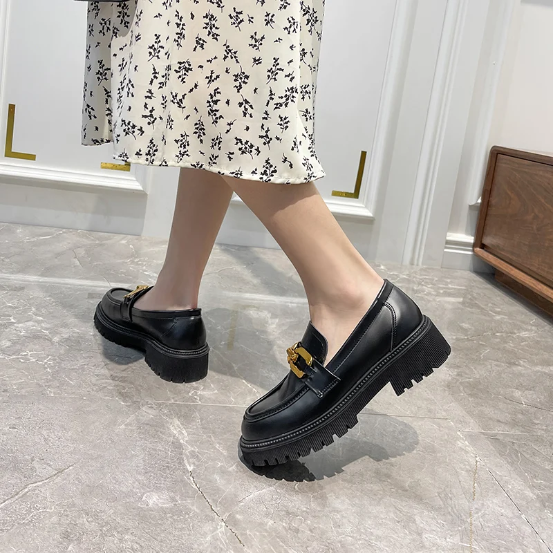 

FamtiYard Luxury Woman Loafers Spring Women Flats British Style Ladies Shoes With 4.5cm Heel Round Toe Platform Shoes