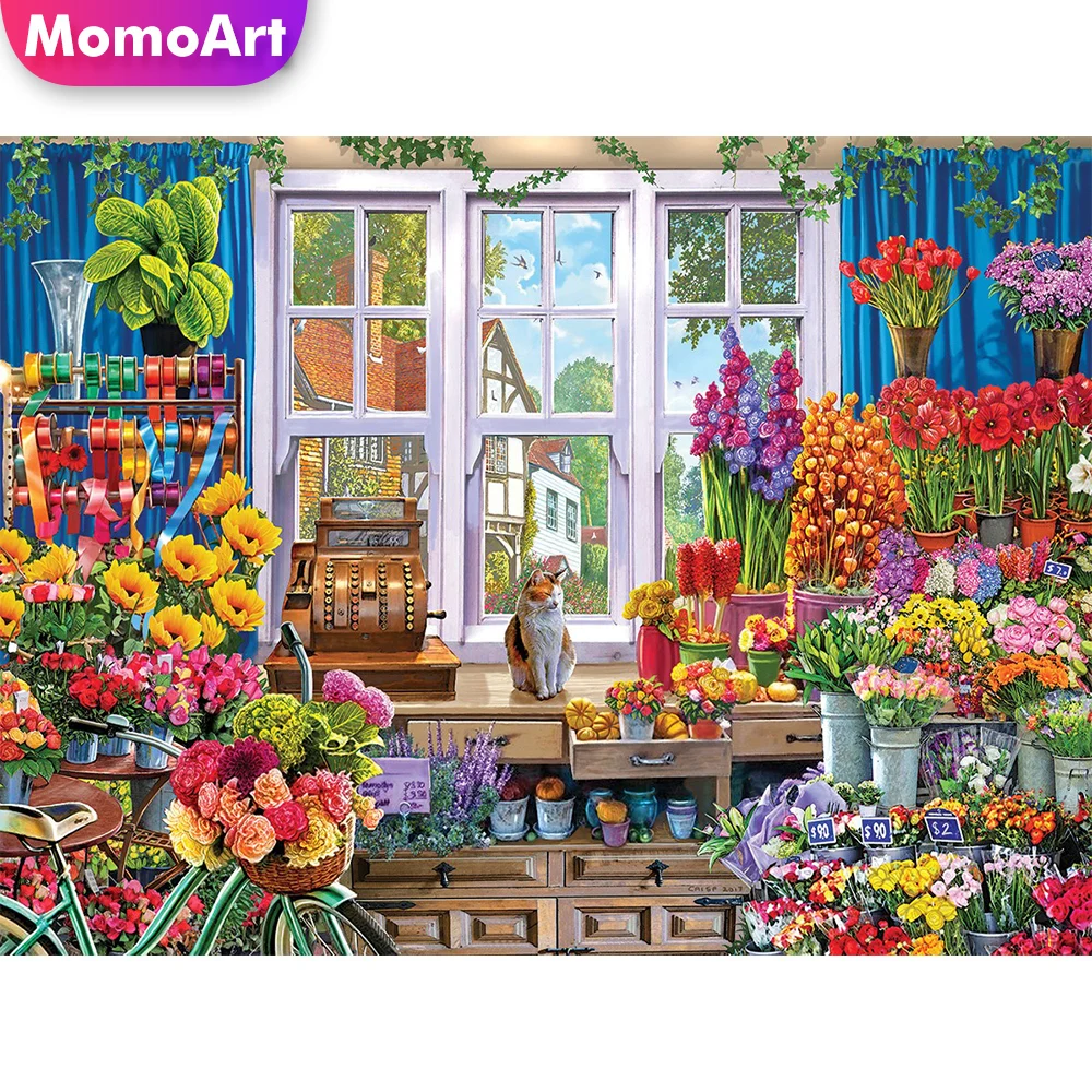 

MomoArt Full Diamond Embroidery Peony Flower Mosaic Window New Arrival Kits Painting Landscape Picture Rhinestone Wall Decor