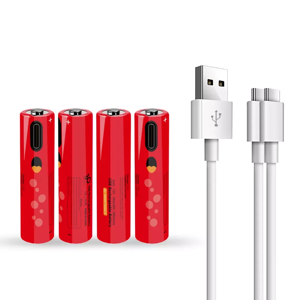 

NEW2023 1.5V AAA Ni-Zn Battery with 550mwh Capacity and USB Rechargeable USB Battery for Toy Keyboard+Type_C Cable High Quality
