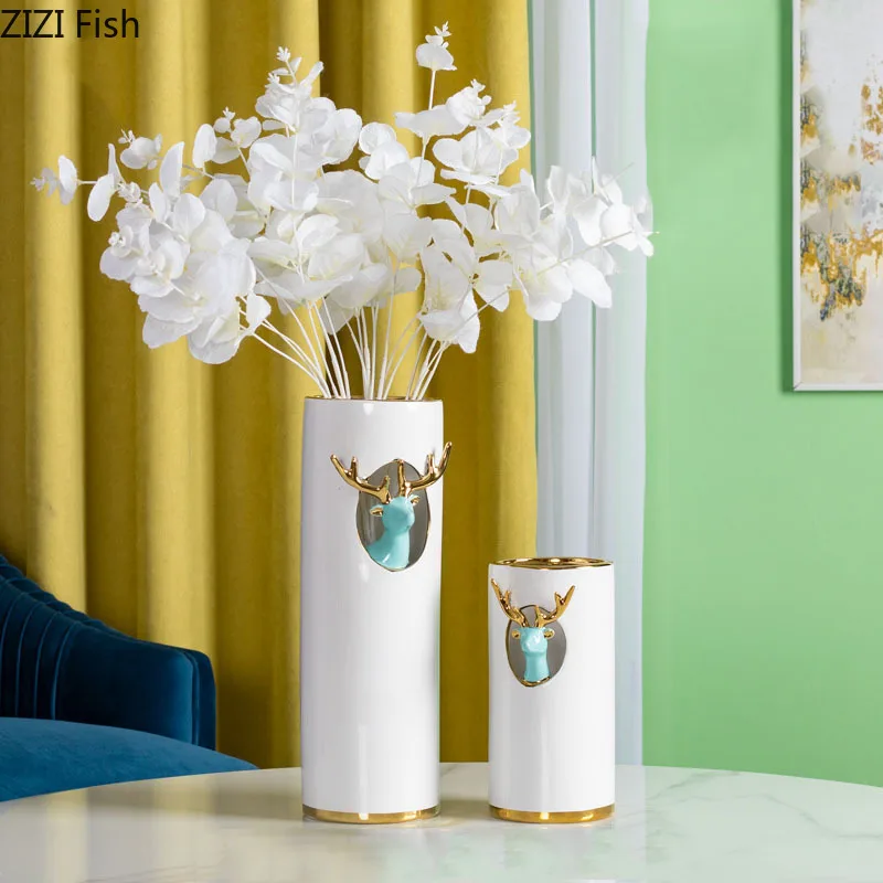 

Керамическая ваза в европейском стиле с изображением лося, декоративные растения в горшке, Цветочная композиция, украшения для стола, креативные поделки, цветочные горшки