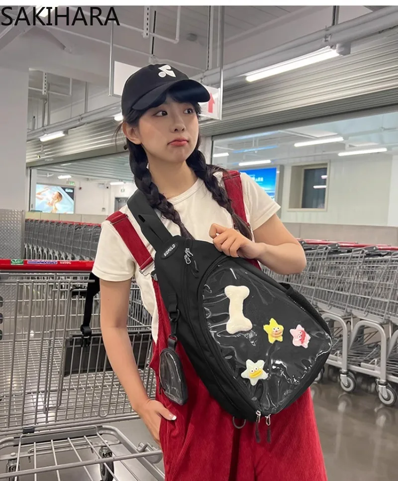 Кавайные сумки через плечо для женщин повседневная офисная однотонная нагрудная