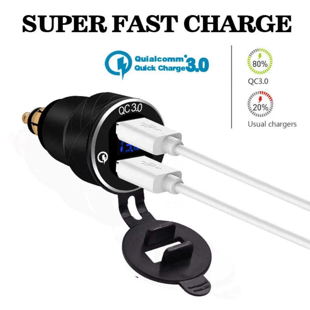 

EU Plug Car Charger Dual USB 12-24V Digital Display Charger Socket QC 3.0 Car Charger for Car Motorcycle