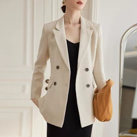 white autumn winter ladies professional office lapel double breasted suit jacket casual women work loose coat solid blazers