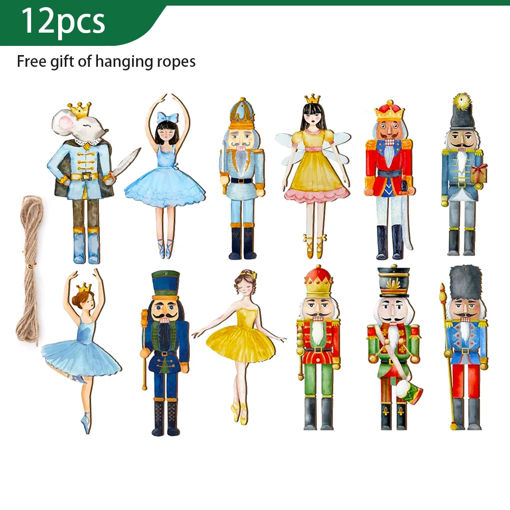 

Деревянные рождественские подвески Щелкунчик 12/24 шт