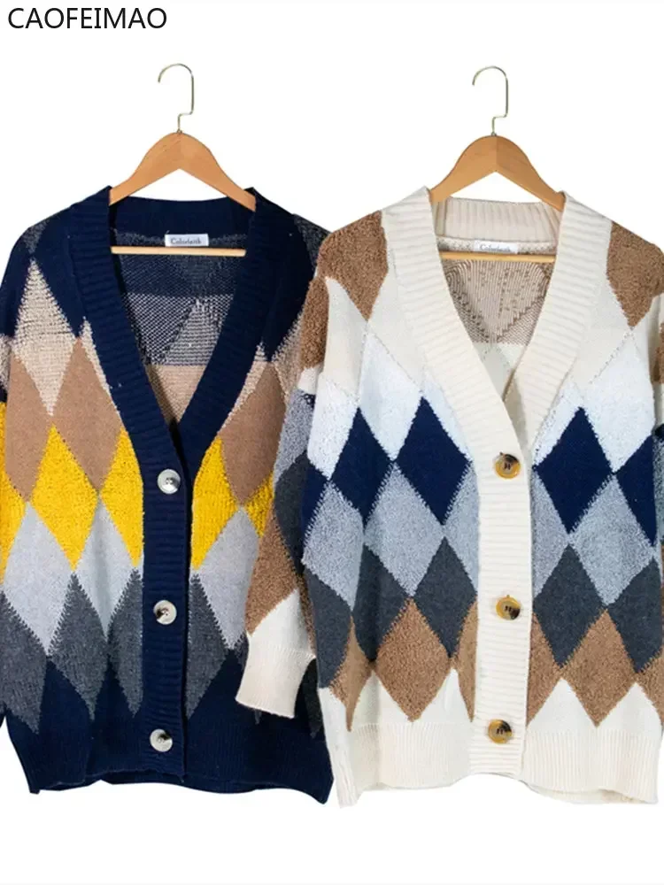 Новые женские кардиганы зима 2023 роскошные клетчатые свитера большого размера с