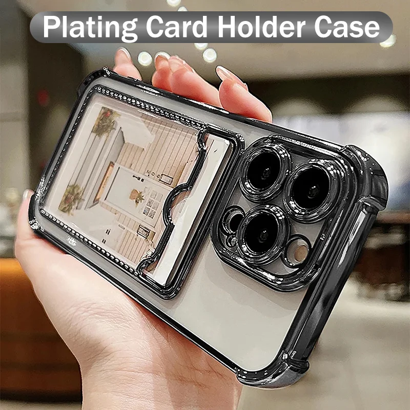 Чехол для Apple iPhone 15 13 14 12 11 Pro Max Plus мягкий чехол-держатель карт прозрачная защита