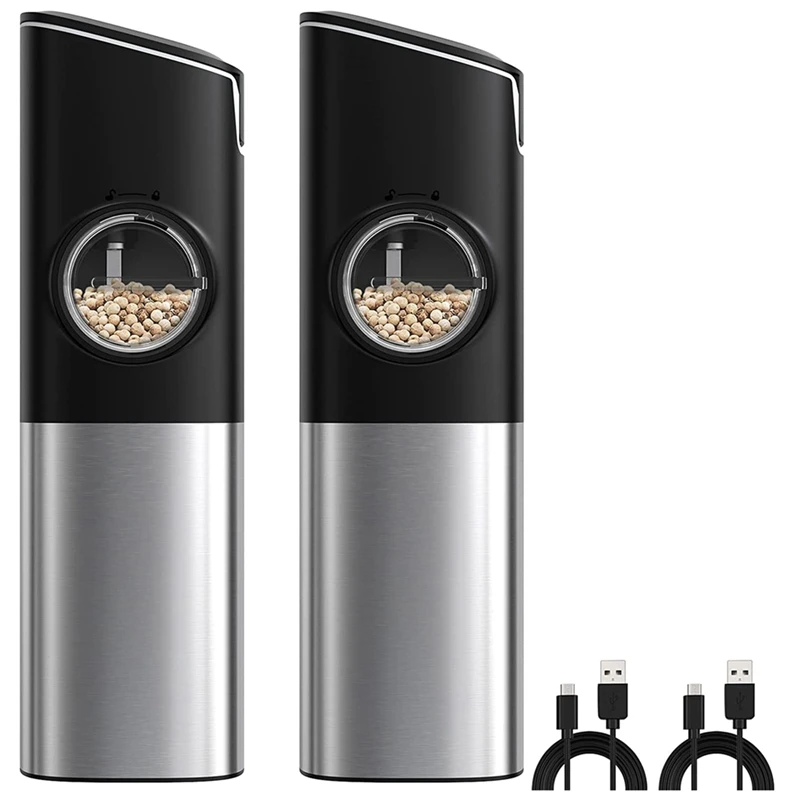 

Promotion! Rechargeable Automatic Salt And Pepper Grinder Set With Safety Switch, Electric Gravity Pepper Grinder Mill 2 Packs