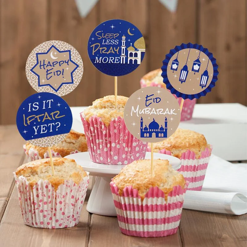 

8Pcs Eid Mubarak Cupcake Toppers Islam Muslim Cake Topper Decor Ramadan Kareem Decoration Baking Tool Party Supplies