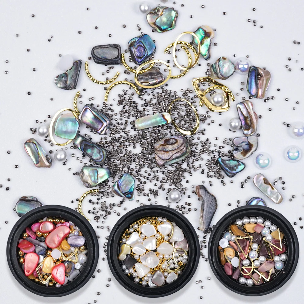 Икра бусины для ногтей Смешанные 3D ракушки Ablone с плоским основанием