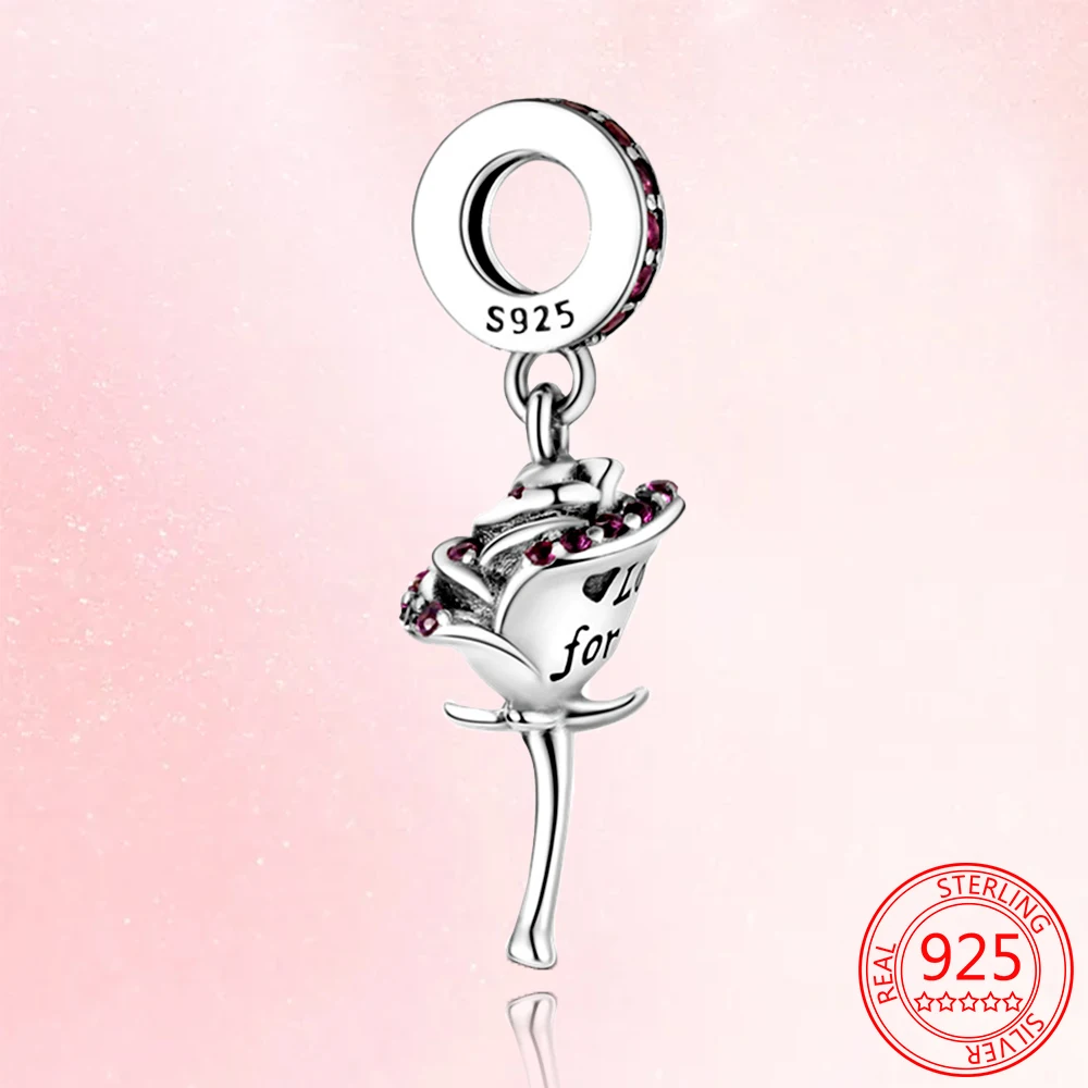 

Rose Flower Charm 100% 925 Sterling Silver Bead Fit Original 925 Silver Bracelet Charm for Women Jewelry Gift Diy Dangle