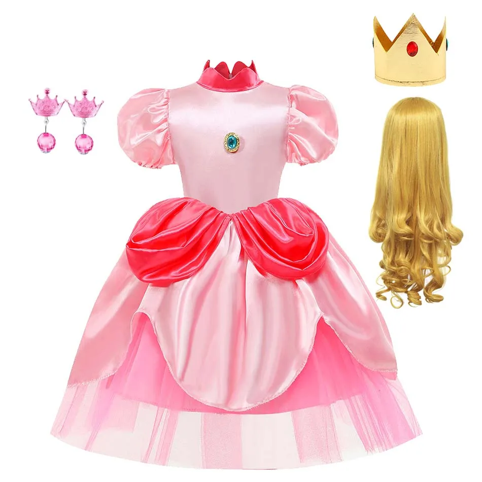 

Peach Princess Dress For Girl Halloween Costume For Kids Cosplay Stage Performance Clothes Kids Birthday Carnival Party Outfits