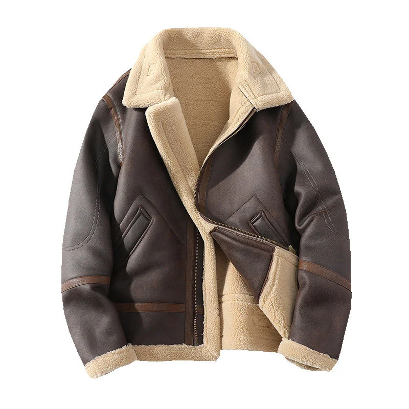 

Мужская Толстая замшевая флисовая куртка, Высококачественная теплая верхняя одежда на осень и зиму, лоскутное повседневное пальто с отложным воротником