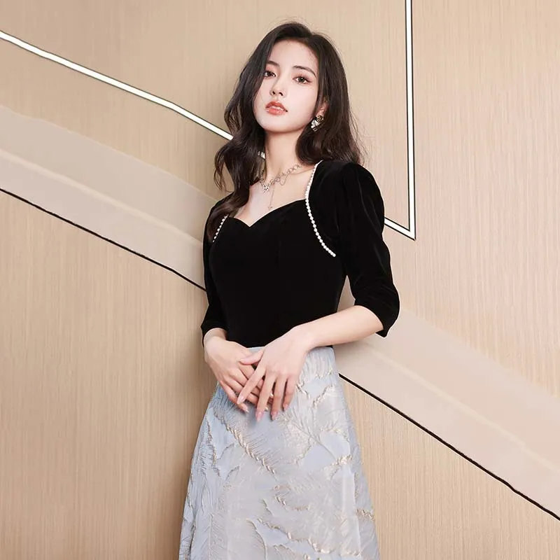 Женское бархатное вечернее платье Элегантное Длинное с квадратным вырезом во