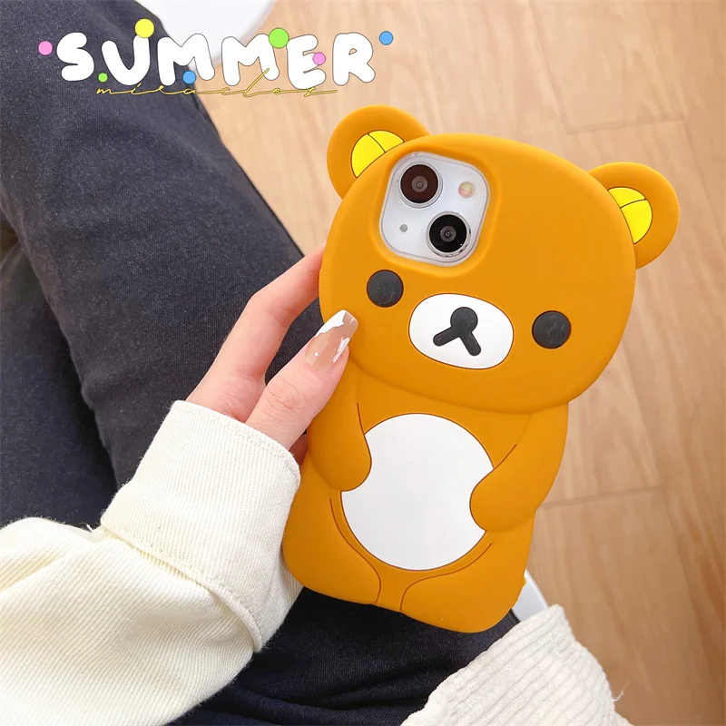 

Cartoon Animal Bear Cute 3D Case For iphone 14 13 12 11 Pro XS Max XR X SE 6 7 8 Plus Soft silicone bubble Phone Cover kids gift