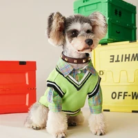 summer cotton green plaid pet shirt with woolen vest for dog schnauzer shiba pug frenchbull hund poodle bichon clothes