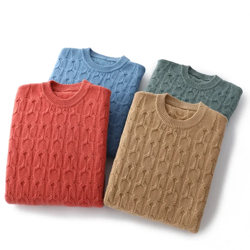 Повседневный свитер из чистой шерсти с круглым вырезом мужской утолщенный