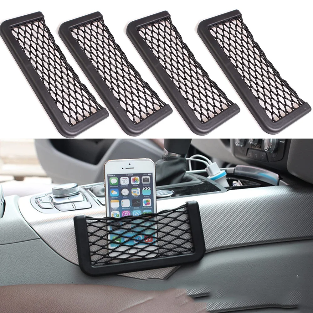 

2 Pack Universal Car Net Mesh Phone Storage Pocket With Double Sided Tape 20*8cm Seat Organizer Automotive Interior Accessories