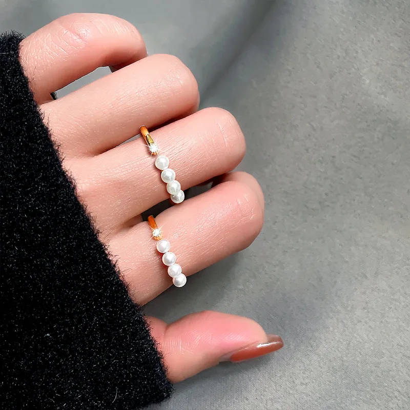 

French Romantic Pearl Rings for Women Opening Adjustable Golden Fine Circle Zirconia Index Ring Popular Jewelry Fine Jewelry