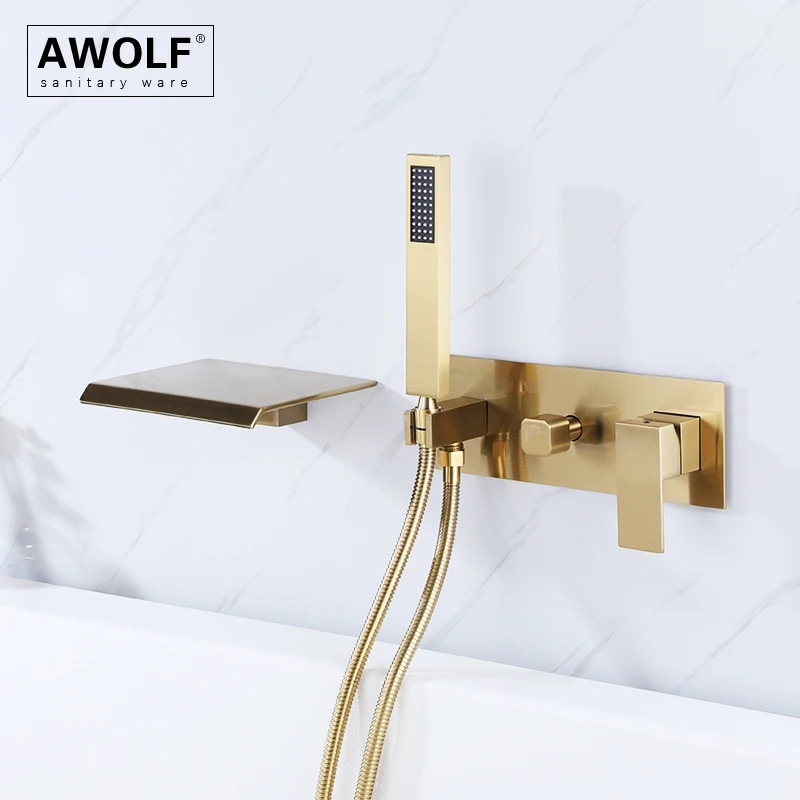 Wall Mounted Embedded Bathroom Bathtub Faucet Matt Black 2 Functions Mixer Ah3054