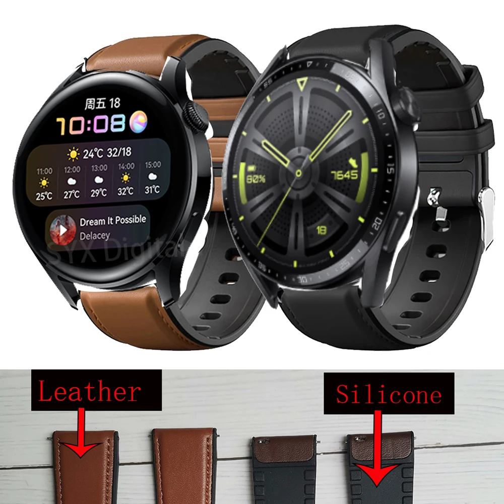 

20mm 22mm Strap For Huawei Watch 3 Pro Leather Silicone Wrist Bracelet For Huawei GT 2 GT 3 42mm 46mm/GT Runner 2 Pro Watchband