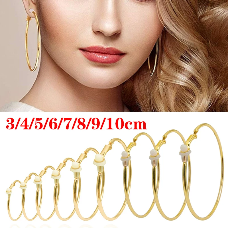 3/4/5/6/7/8/9/10CM Electroplating Hoop Earrings Without Piercing Classic All Match Fake Clip-On Daily Party Circle Ear Ring Clip images - 6