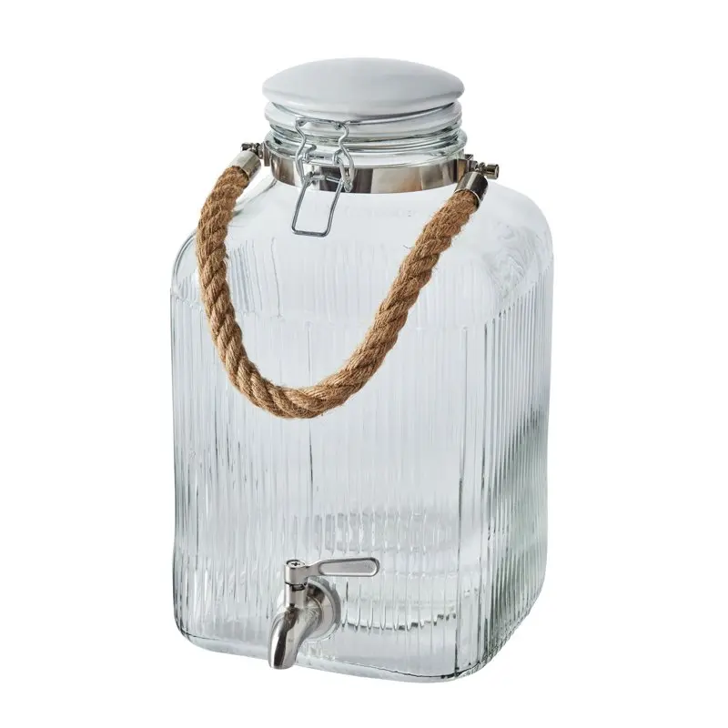 

Unique, Durable 2-Gallon Glass Beverage Dispenser with Ceramic Lid for Summer Parties, Picnics & More.