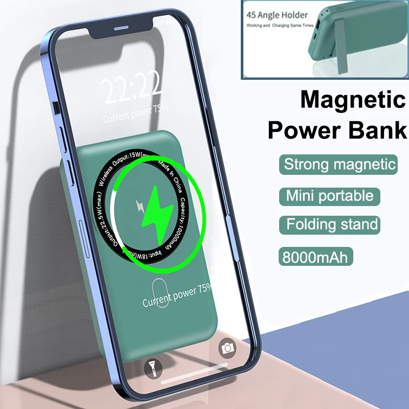 

Магнитный беспроводной внешний аккумулятор с кронштейном для iPhone 12 13 Pro Max PD 22,5 Вт Быстрая зарядка