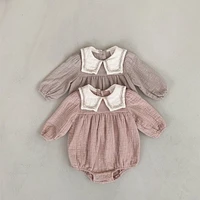 criscky 2022 baby autumn clothing newborn infant baby girl peter pan collar jumpsuit bodysuit full sleeve clothes solid romper
