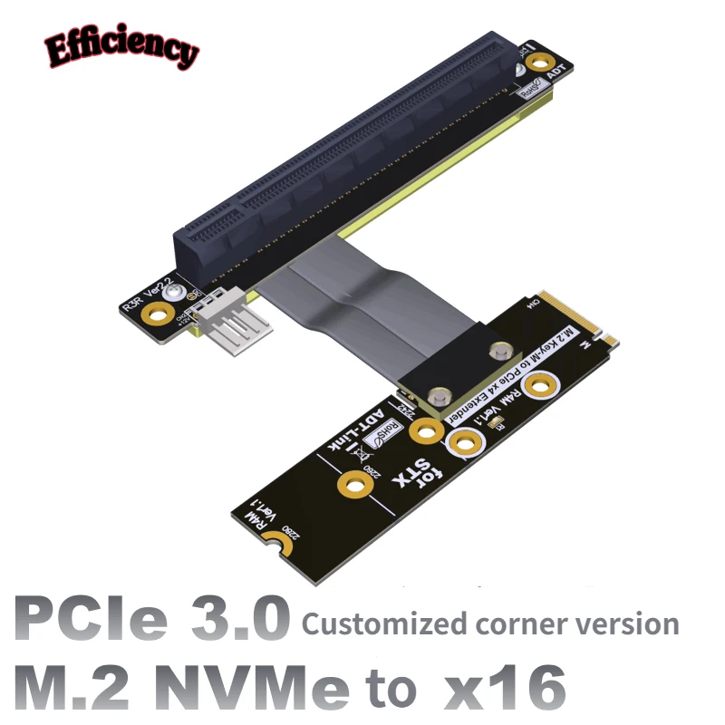 

Кабель-удлинитель для материнской платы M2 NGFF NVMe STX, для PCIE X16 M.2-90 градусов, 16x ADT R43