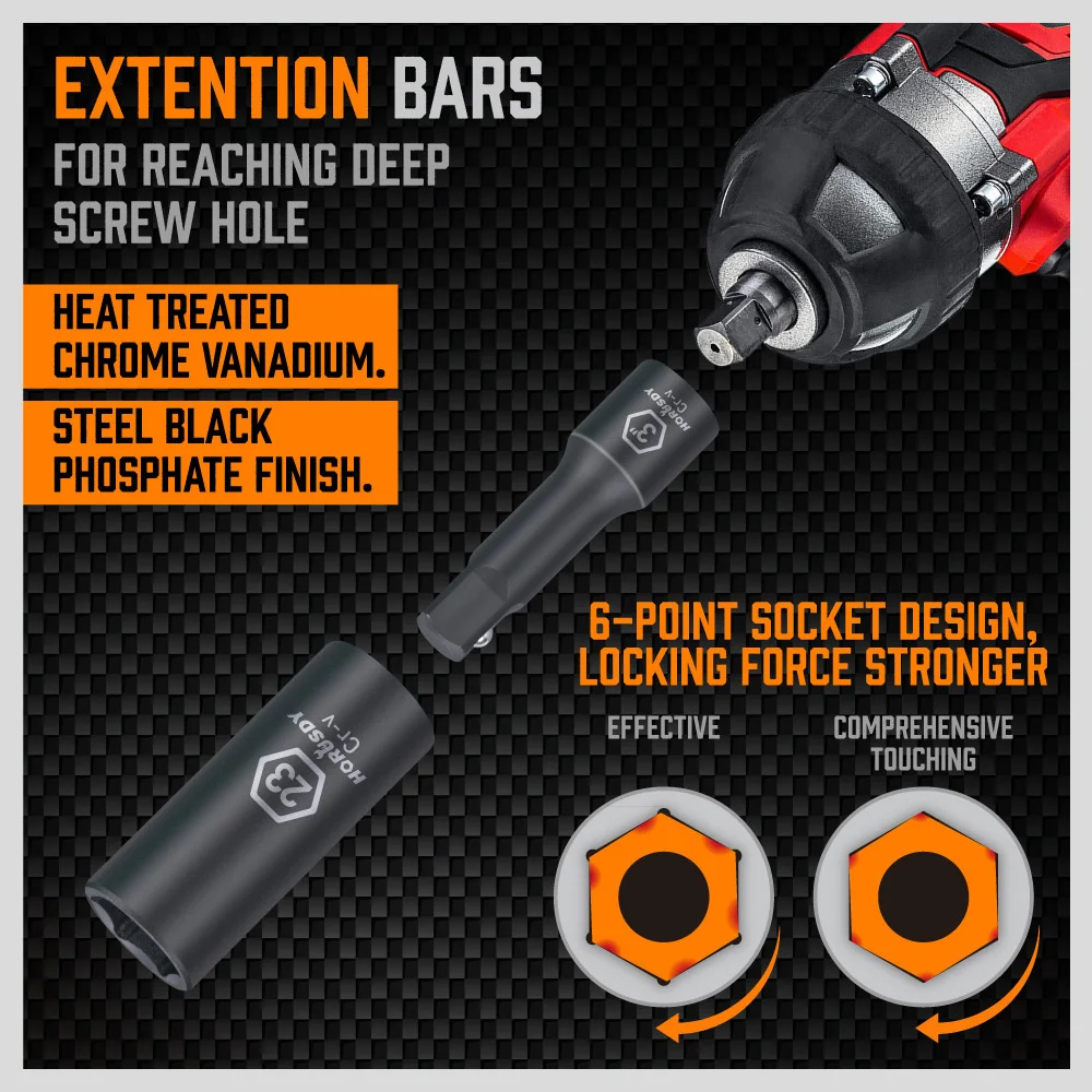 19 шт. набор ударных розеток 1/2 дюйма с адаптерами и удлинителями