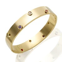 jinhui trendy crystal bracelet for women luxury colorful cubic zirconia cuff bangles 12mm width stainless steel feminina jewelry