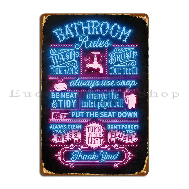 

Bathroom Rules Metal Sign Poster Cinema Decoration Vintage Designs Wall Cave Tin Sign Poster