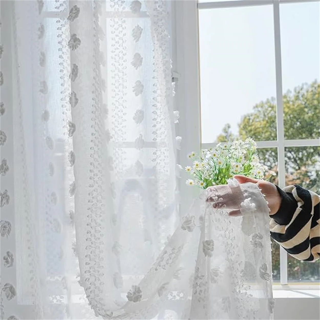 Элегантная полупрозрачная занавеска с цветами в стиле бохо-шик одна панель из 100%