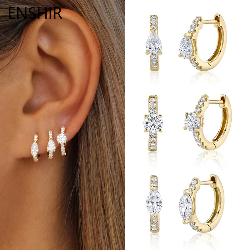 

ENSHIR Gold Color Hoop Earrings for Women Piercing Ear Rings Fashion CZ Zircon Circle Women Stud Earrings Jewelry