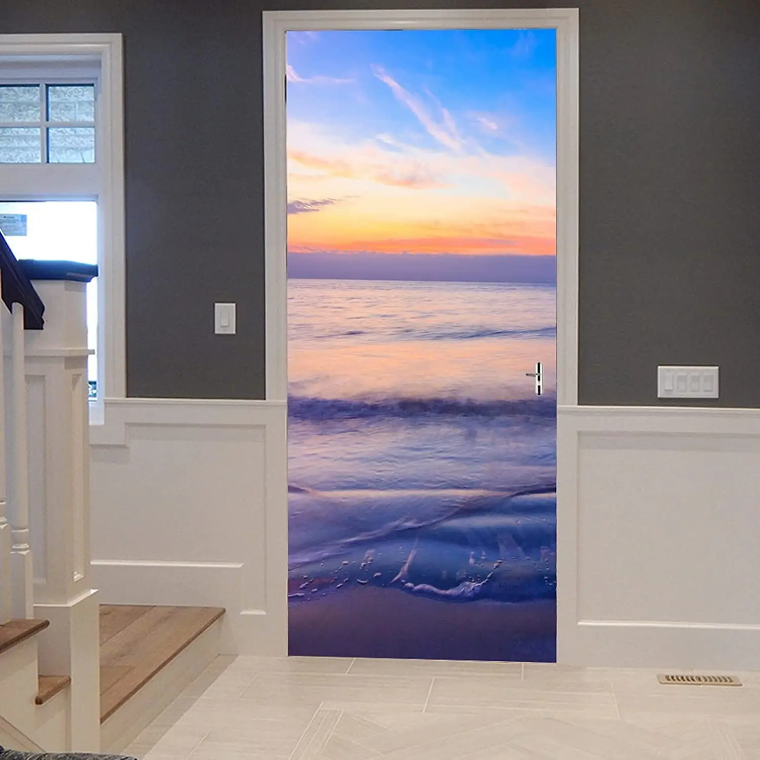 Фиолетовое небо наклейка на дверь приморской двери фэнтезийный океан пейзаж