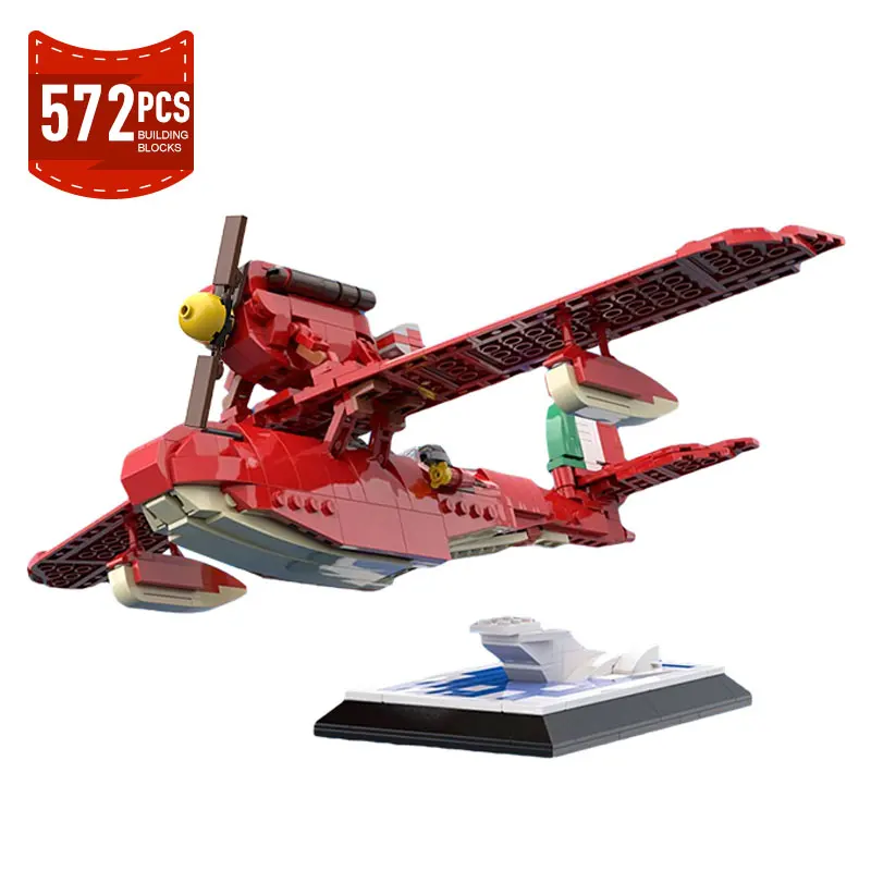 Moc Anime Series Porco Rossoed Red Pig Seaplane Savoia S‧21 Flogore Building Block Macchi M.33 Aircraft Fighter Brick Toys Gifts