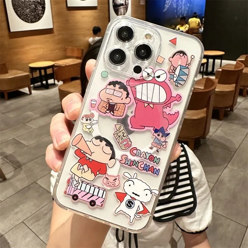 Anime Crayons Shin-chans Magsafe Magnetic Phone Case for iPhone 16 15 14 13 12 11 8 7 Plus Pro Max X XR XSMax Soft Clear Tpu