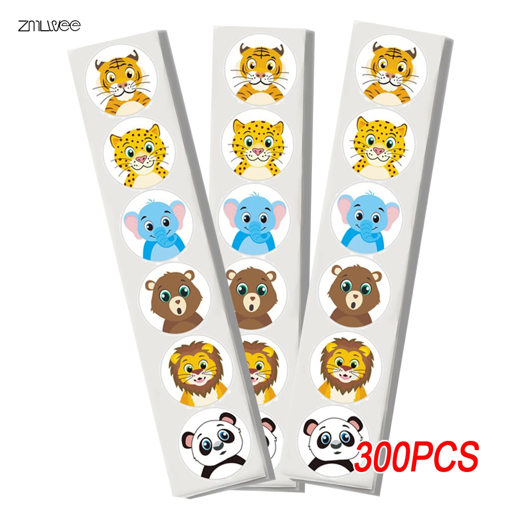 

100-500pcs Round Cartoon Toys Animal Stickers for Kids Teacher Reward Encourage Sticker Office Stationery for Children 1inch