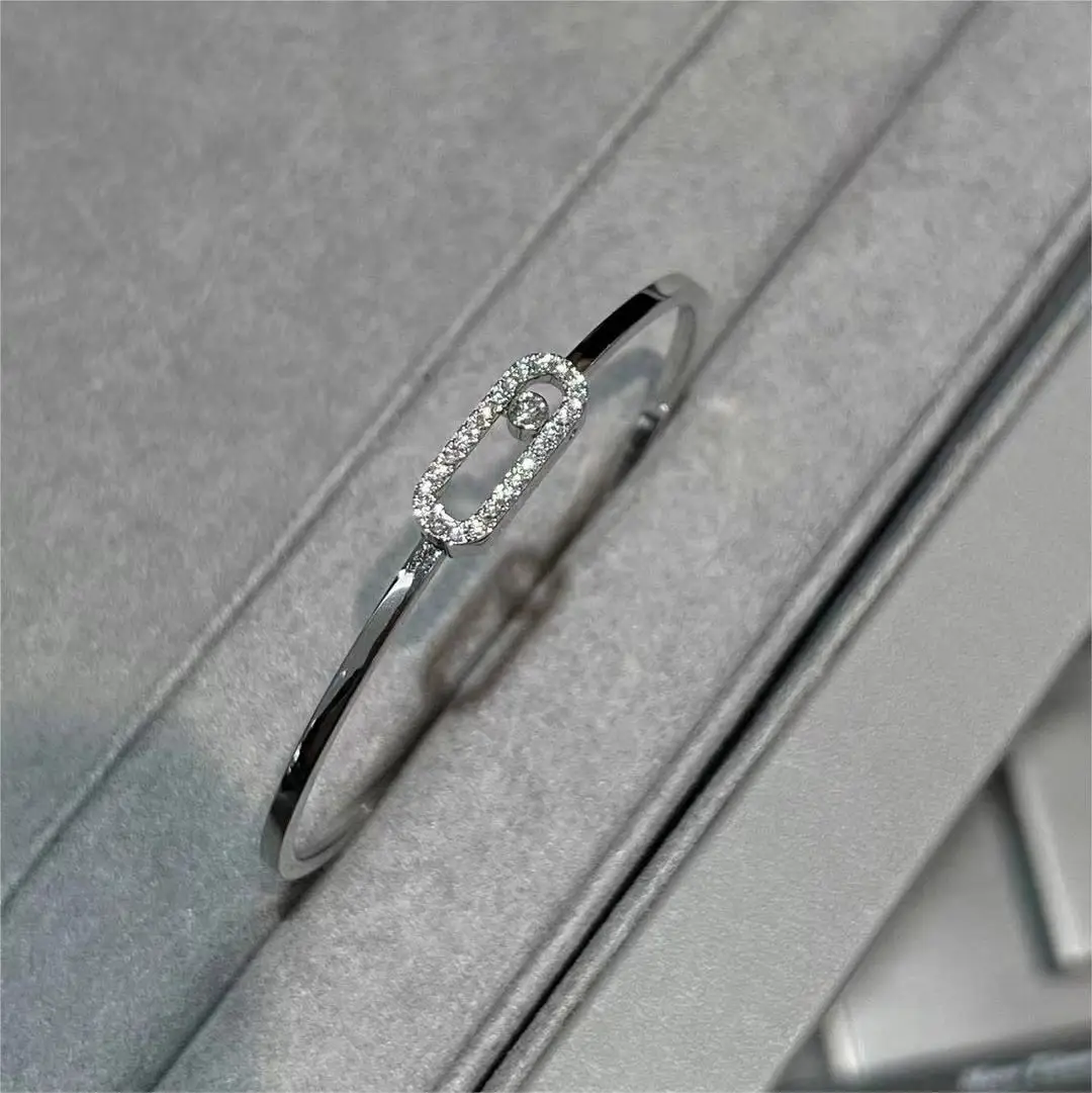 

Luxury Jewelry S925 Sterling Silver Women's Fashion Bracelet Bangle Bright Cutting Movable Diamond MOVE Series Exquisite Gift