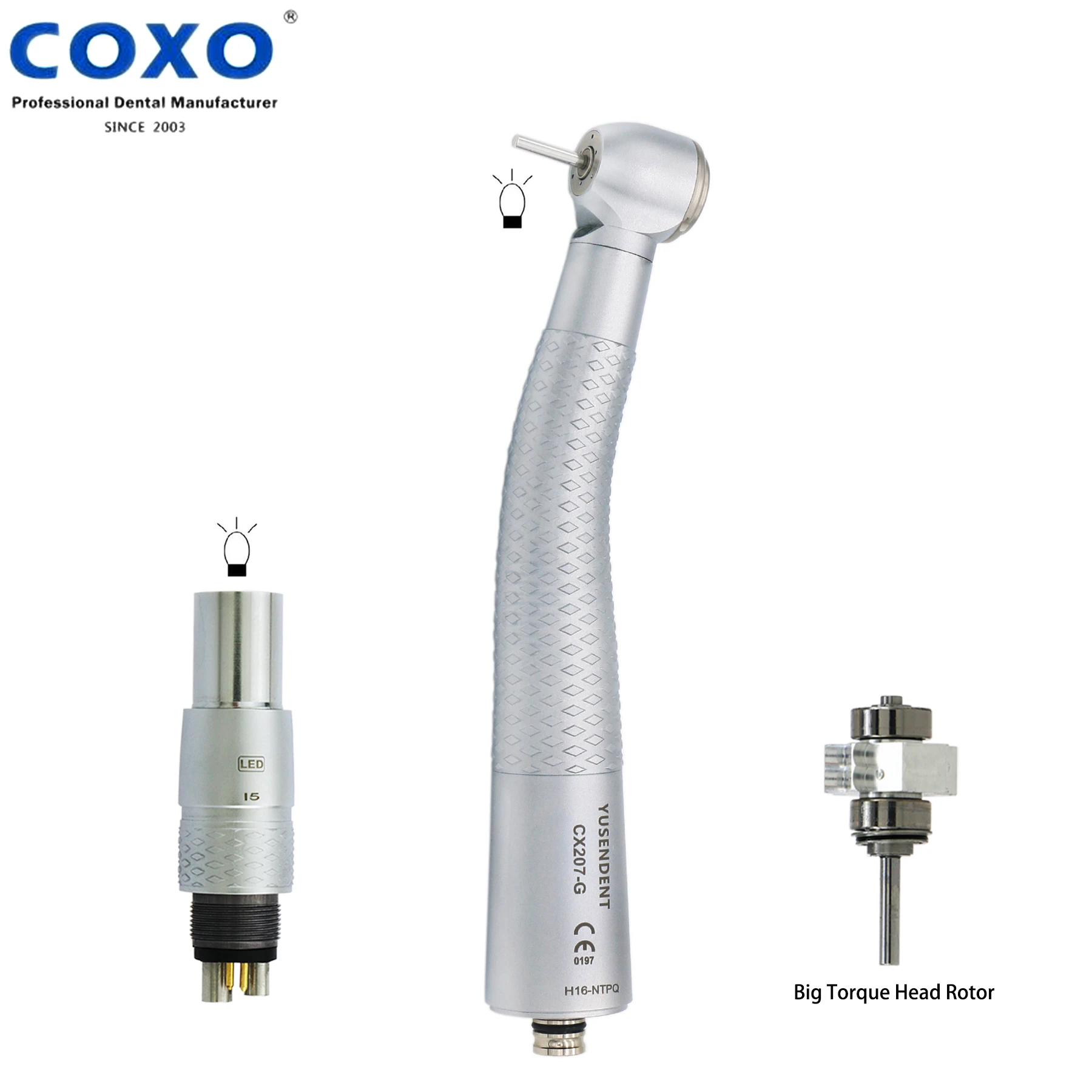 

COXO YUSENDENT Dental Fiber Optic High Speed Air Turbine Handpiece Big Torque Head 6 Holes LED Quick Coupler Coupling Fit NSK