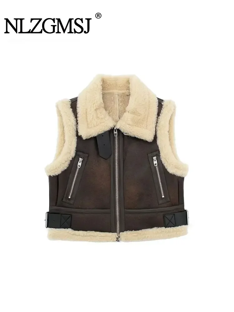 

Nlzgmsj TRAF 2023 Cropped Faux Leather Vest Women Padded Vest Woman Zipper Jacket Woman Winter Coat Waistcoat
