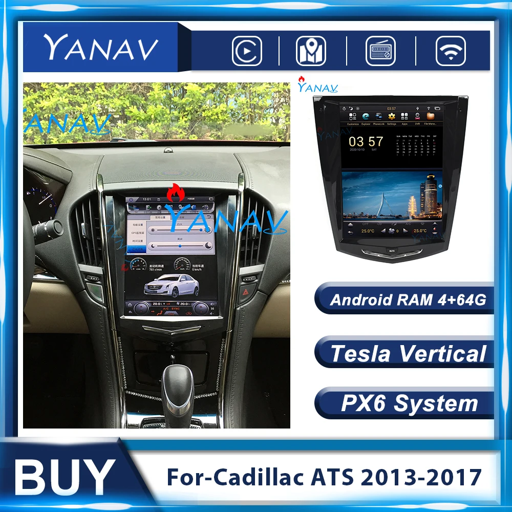 

Мультимедийный плеер PX6 на Android с GPS-навигацией, автомобильное радио для Cadillac ATS 2013-2017, автомобильное стерео видео Tesla с вертикальным экраном