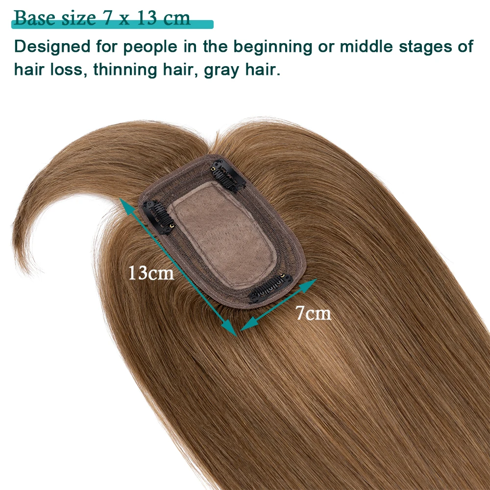 SEGO 7x13CM Human Hair Toppers For Women Silk Base Natural Hairpieces Wig 3 Clips In For Hair Loss Volume Cover Grey Hair images - 6