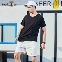 summer sports mens set solid color short sleeve t shirt elastic waist casual shorts two piece suit
