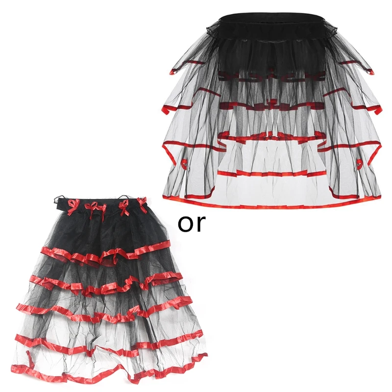 

Womens Ballet Dance Tulle Tail Tutu Skirt Contrast Color Satin Trim Layered Ruffle Cake Party Bustle Bubble Underskirt Lingerie