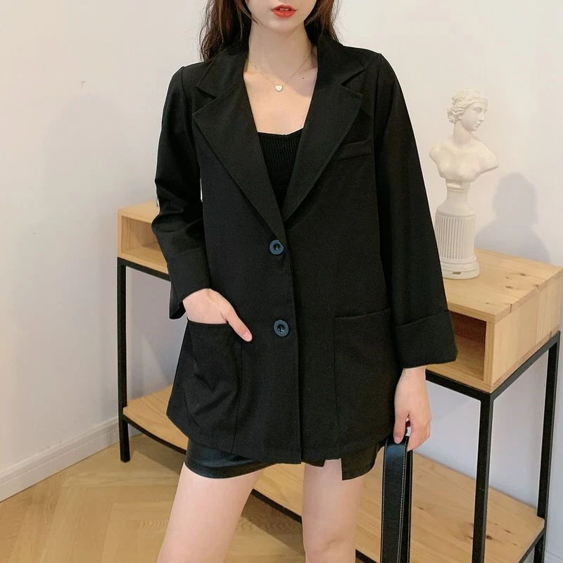 

Women Chic Office Lady Black Blazer Vintage Coat Fashion Long Sleeve Ladies Outerwear Stylish Tops Women Blazers and Jackets