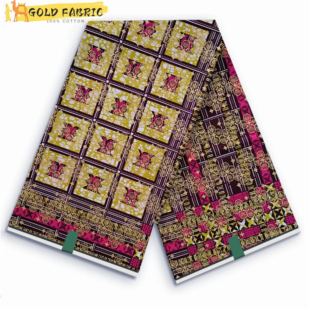 

African Wax Fabric Gold Powder Wax Veritable 100% Cotton Real Nigerian Wax Print Fabric Soft Pagne 6yards Sewing Material VL-03